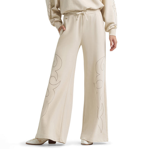 Cream Boot Stitch Sweatpants Front View