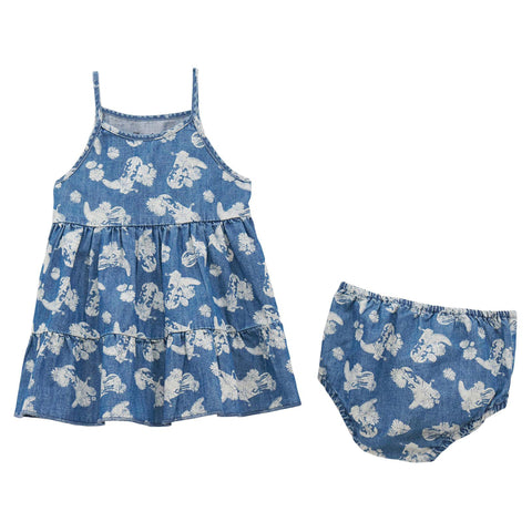 Wrangler Infant Girls Western Print Denim Tiered Dress and Bloomers on White Background