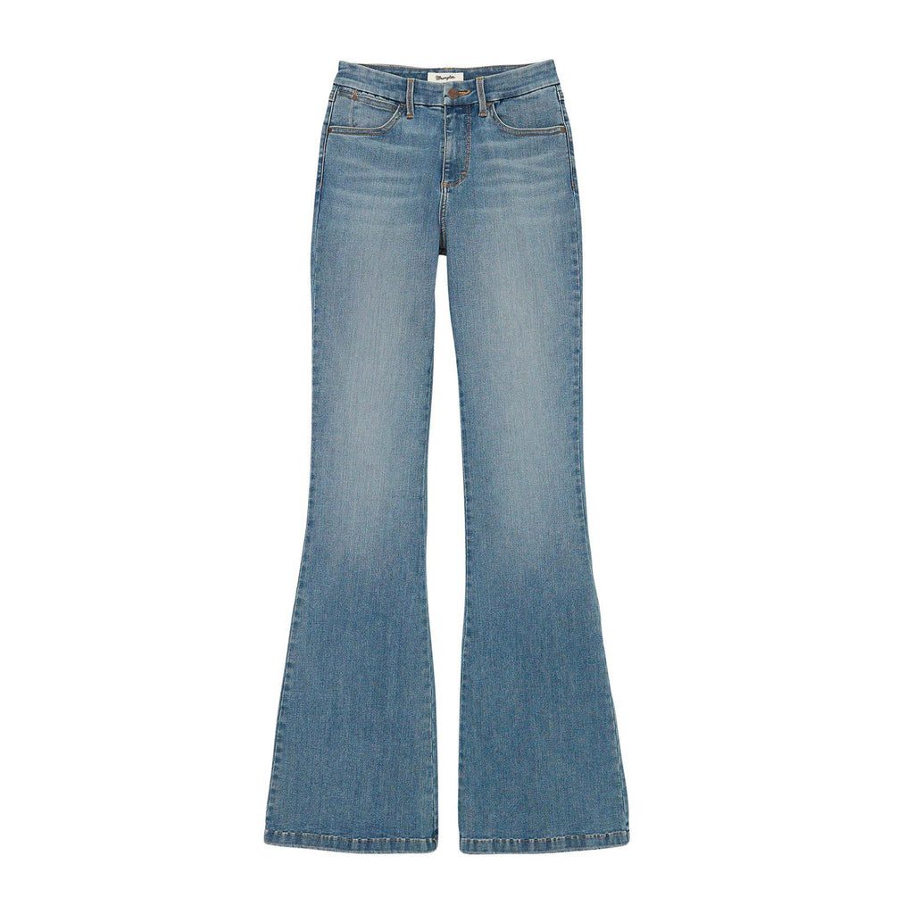 Front side flat lay of Lara Bespoke Flare Jeans. 