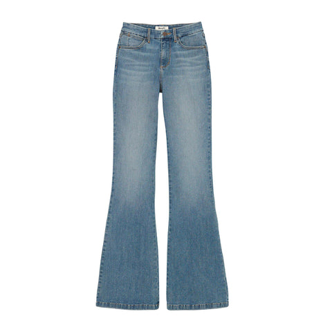 Front side flat lay of Lara Bespoke Flare Jeans. 