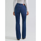 Back view of a model wearing the Wrangler High Rise Destiny Bespoke bootcut jean, showing the shaped high‑rise fit, clean back pockets, and smooth bootcut finish.