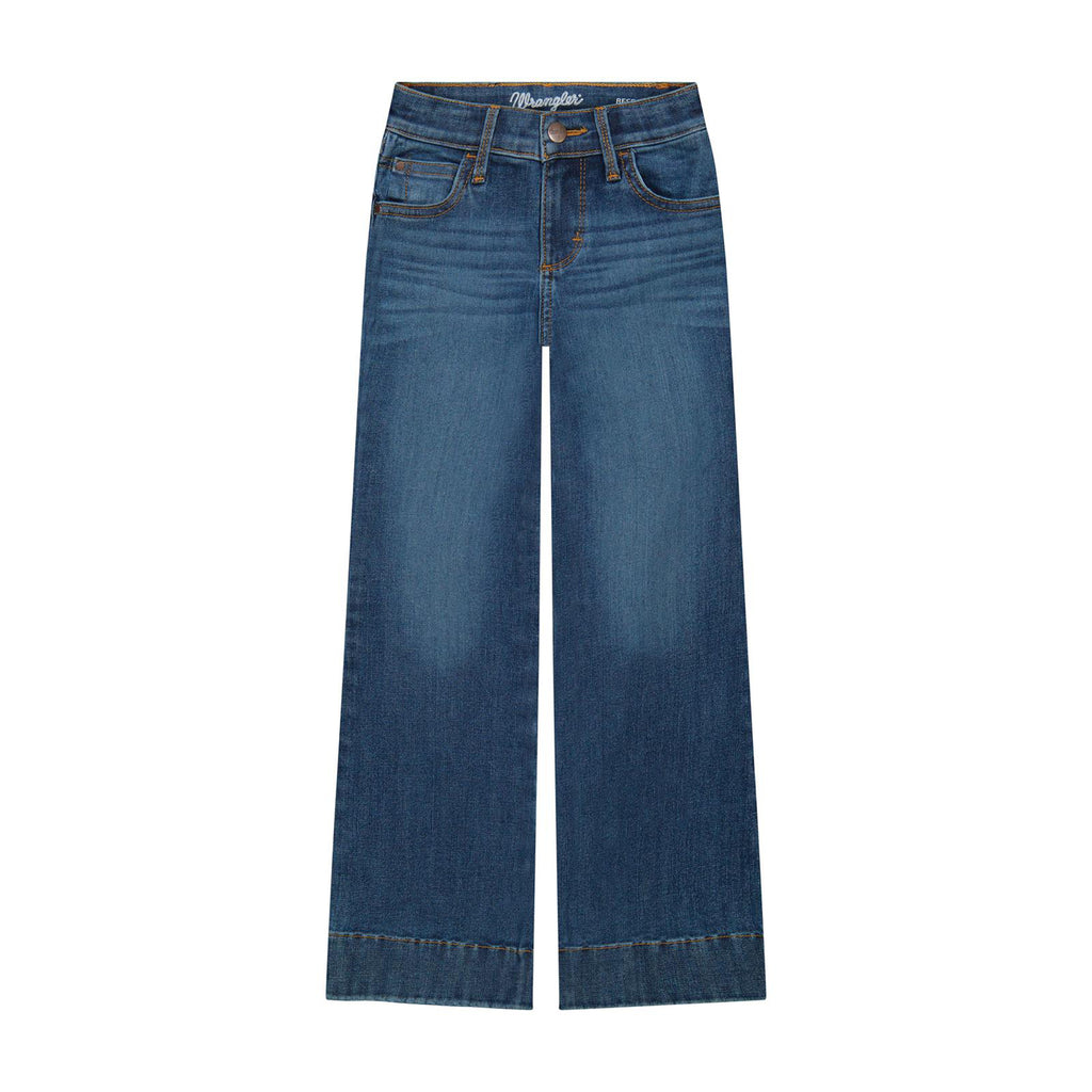 Front side view of Wrangler Girl's Aniyah Bespoke Bootcut Jeans 