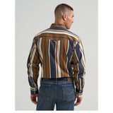 Wrangler® Vintage Inspired Brushpopper Long Sleeve Shirt - Classic Fit - Brown/Blue Stripe 