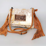 Gold Speckled Hide Purse with Fringe