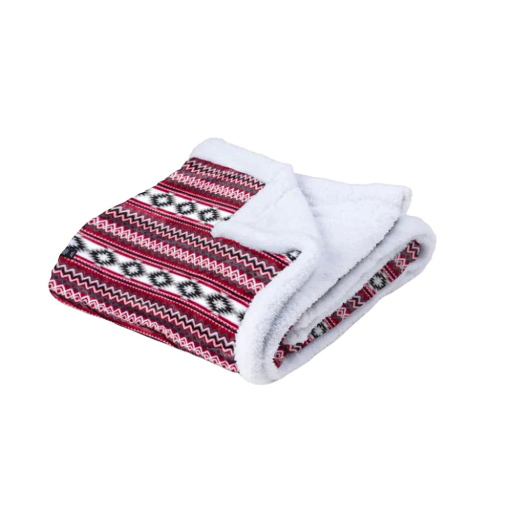 Burgundy/White and Grey Aztec Fleece Blanket