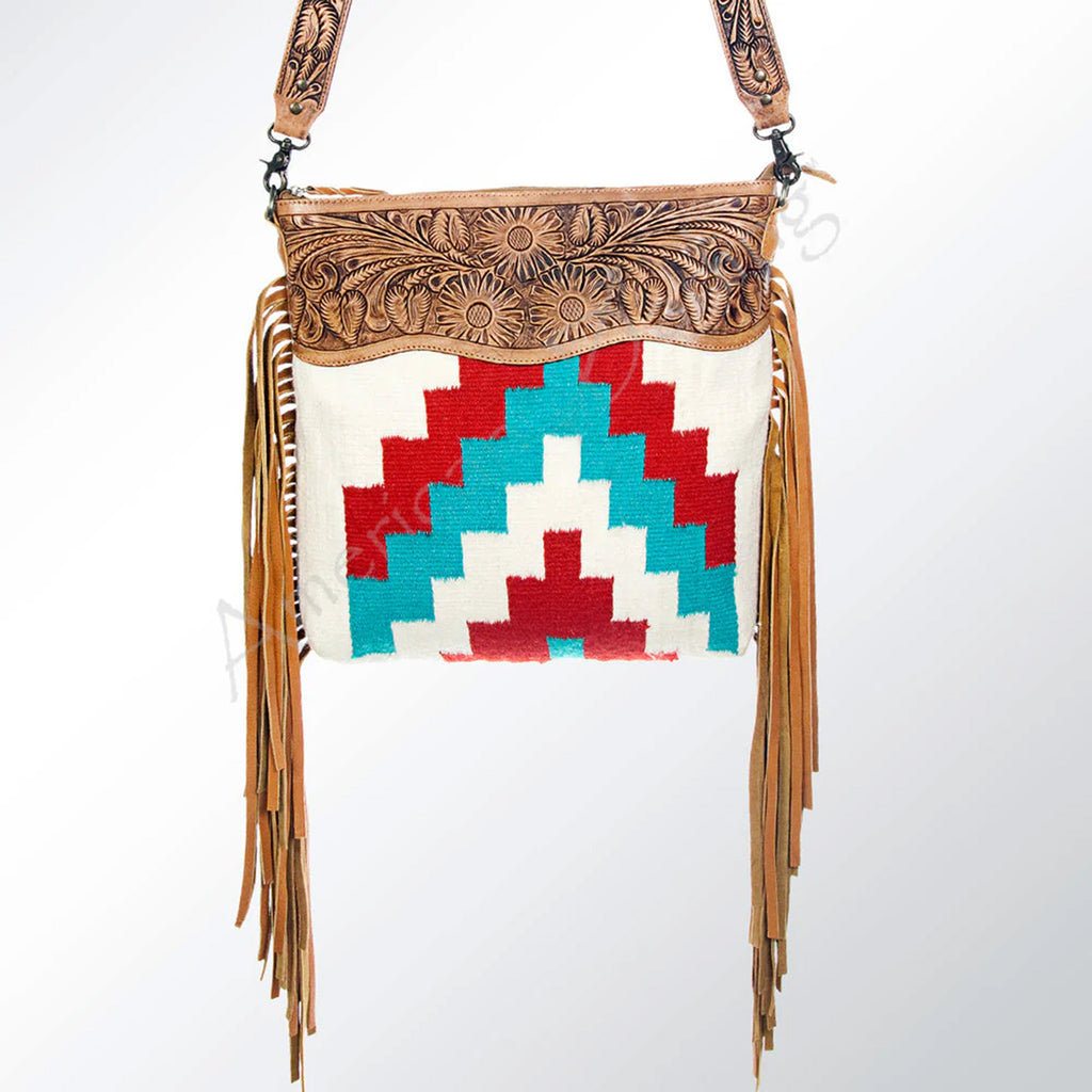 Aztec Blanket Purse with Leather Tooling