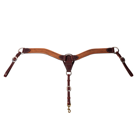 2" windmill stamped breast collar backed with burgundy leather.