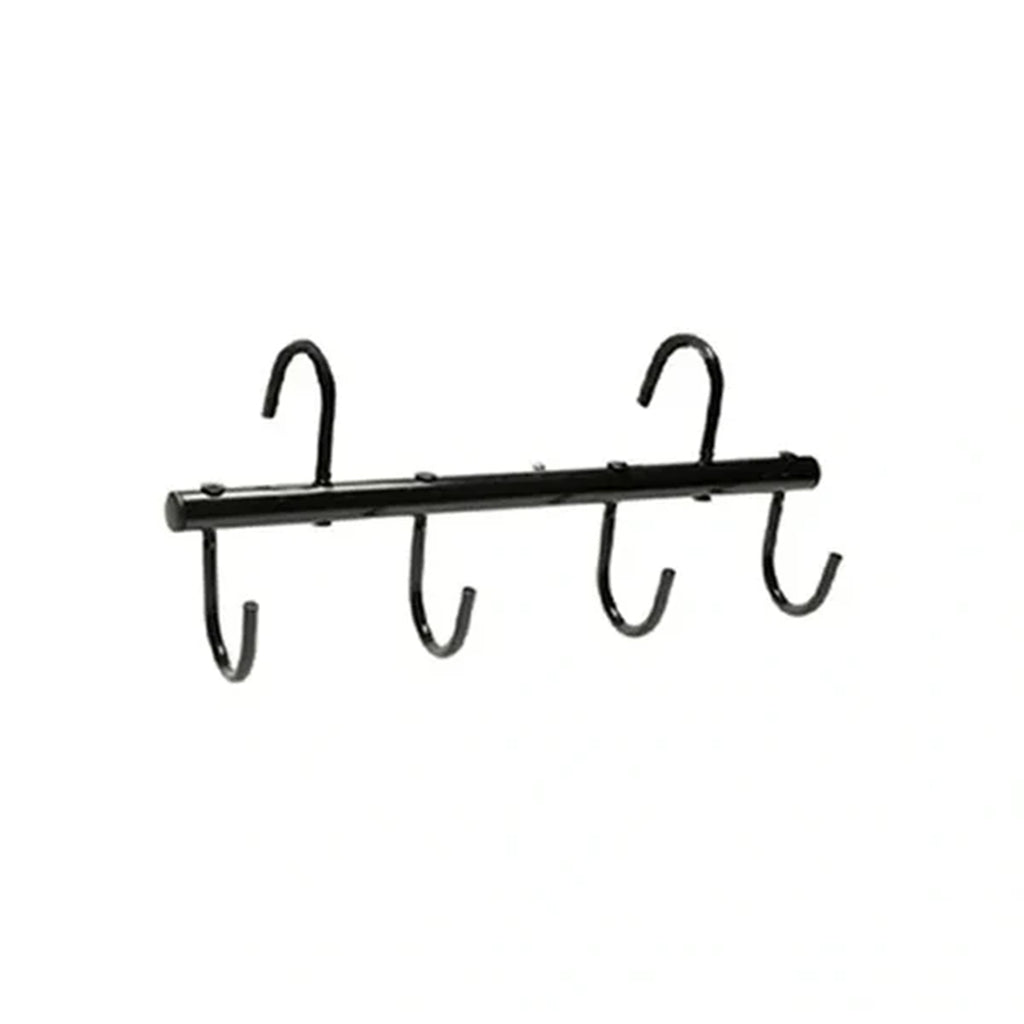 View of black 6 hook tack rack. 