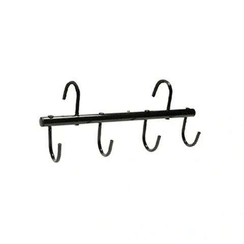 View of black 6 hook tack rack. 
