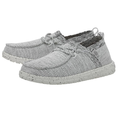 Side view of both Wendy Halo Stone White Shoes. 
