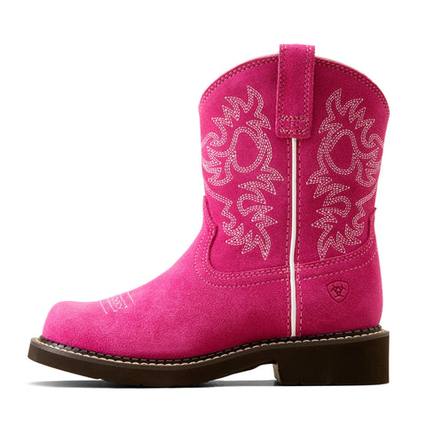 Side view of Ariat Kid's Hot Pink Western Fatbaby Boots