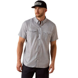 Model wearing the Ariat Grey VentTEK Short Sleeve Shirt in a front view