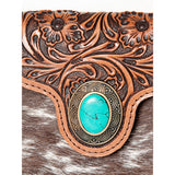 Close up view of the concho and tooling