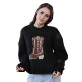 Women's Cowboy Boot Graphic Sweater Front View