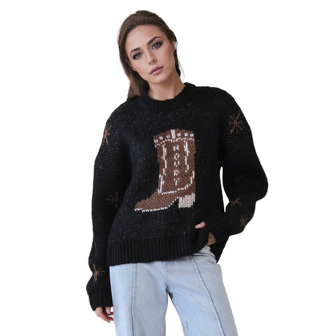 Women's Cowboy Boot Graphic Sweater 