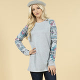 Avery Women's Solid Body/Aztec Sleeve Top