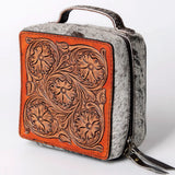 Front view of American Darling Tooled Floral Leather & Cowhide Jewelry Case 