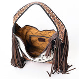 Inside view of the purse. Top zipper closure inside pocket with zipper. Side open pocket inside. 