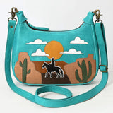Turquoise Purse with Desert Cowboy scene in leather patches