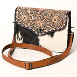 Floral tooled flap purse with hide 