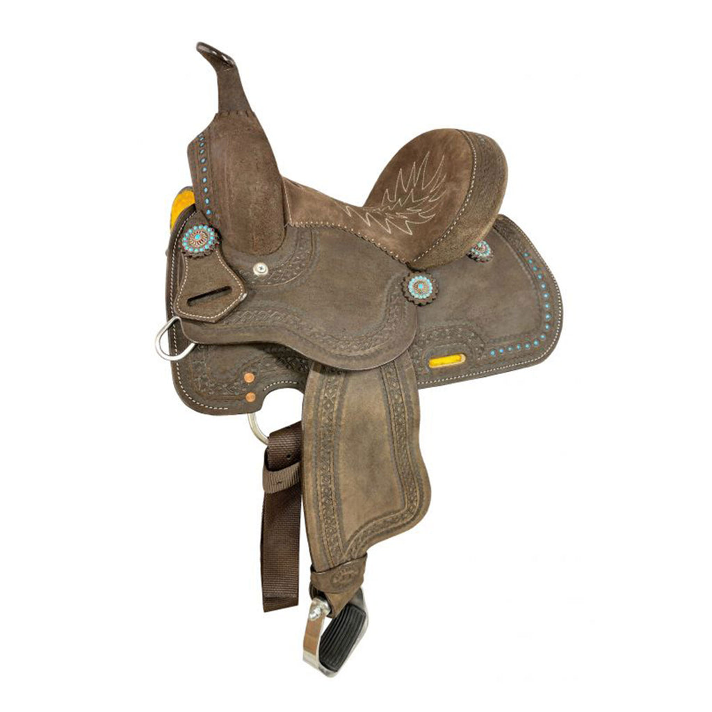 Double T Teal and Chocolate Youth Barrel Saddle