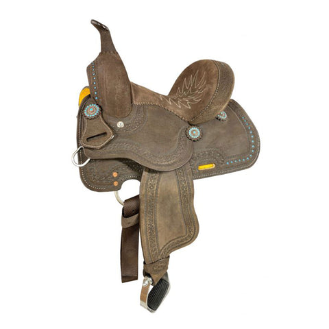Double T Teal and Chocolate Youth Barrel Saddle