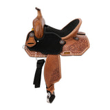 Side view of Double T Cheyenne Spinal Relief Barrel Style Saddle