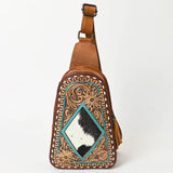 Brown Tooled and Diamond Hide Sling Bag