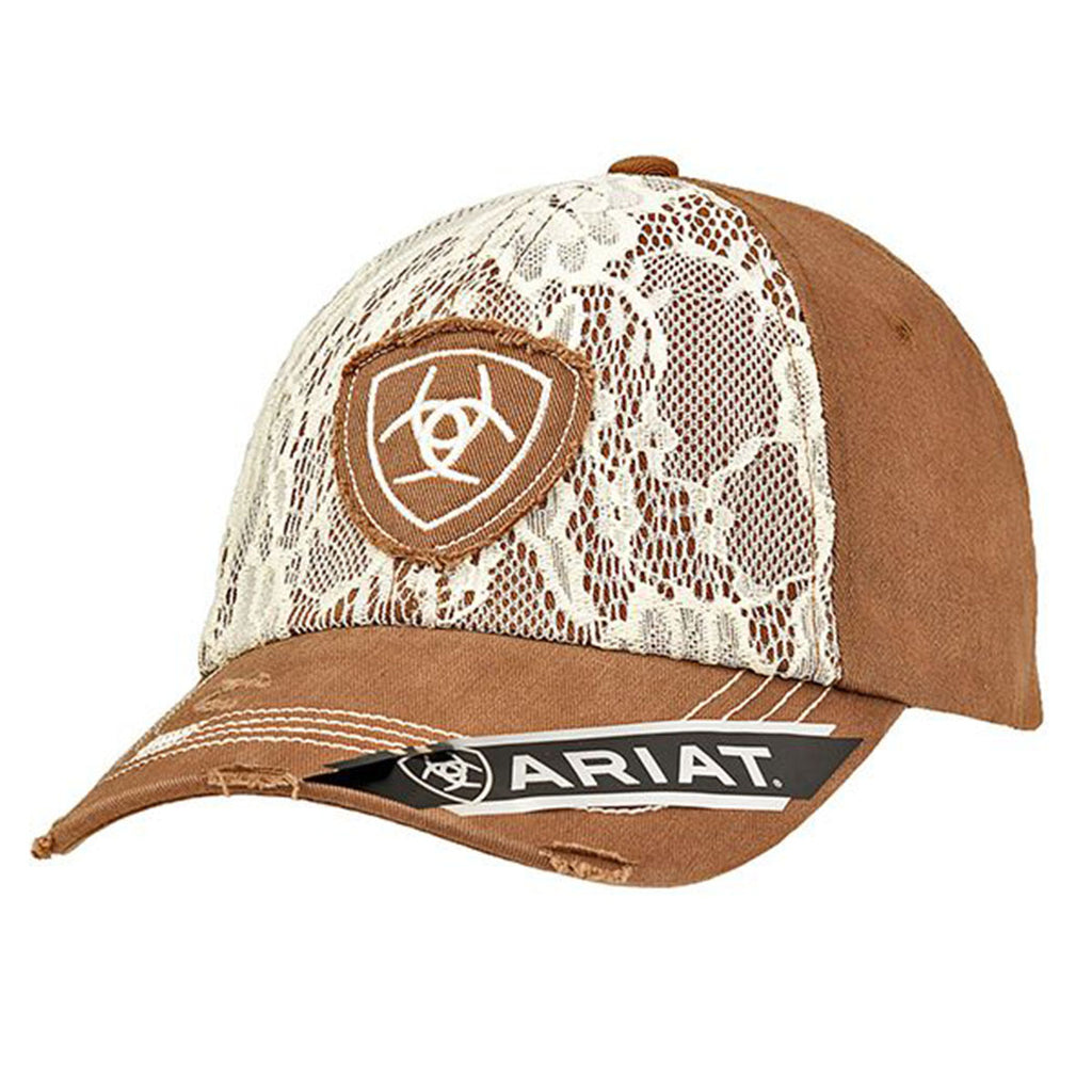Ariat Ladies Brown Cap with Cream Lace and Brown Ariat Patch