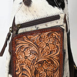 Sling Genuine Western Leather Women Bag Brown White Hide