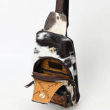 Sling Genuine Western Leather Women Bag Brown White Hide