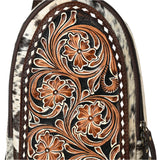Close up of Floral Tooling and Cowhide Purse