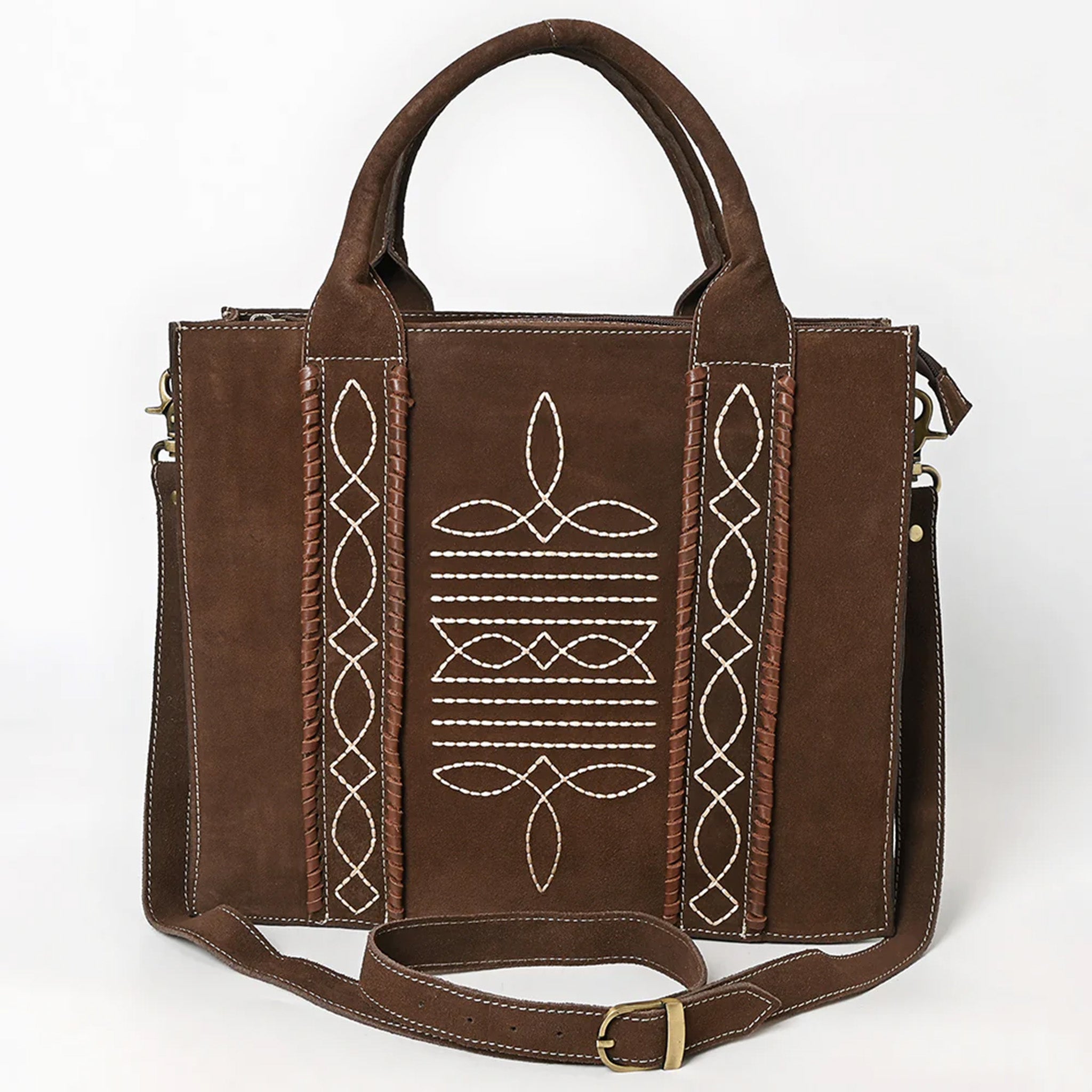 American Darling Chocolate Boot Stitch Suede Tote Bag