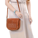 American Darling Chocolate Roughout Boot Stich Leather Crossbody