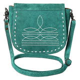 American Darling Turquoise Roughout Boot Stitch Leather Crossbody