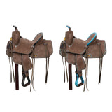 Youth/Pony Chocolate Roughout Barrel Saddle with choice of black or turquoise buckstitching