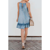 Women's Denim Ruffle Drawstring Dress