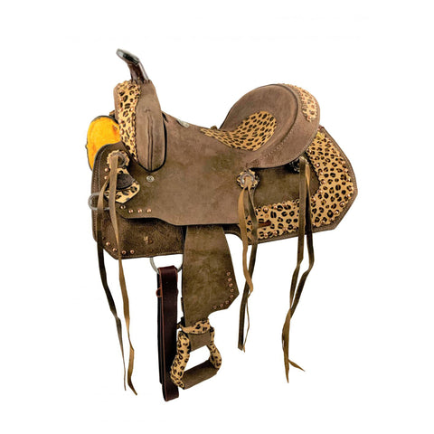 10" Youth Hard Seat Barrel style saddle with Cheetah Seat