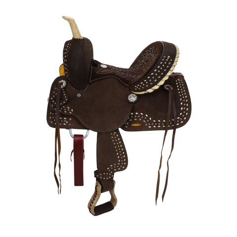 Side view of Double T Vivien Barrel Style Saddle