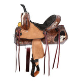 Side view of Double T Wildhide Series Alma Barrel Style Saddle 
