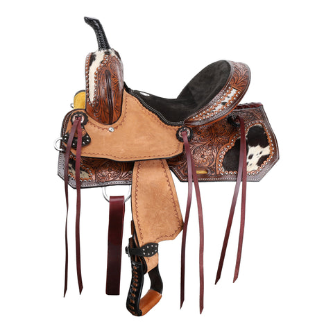 Side view of Double T Wildhide Series Alma Barrel Style Saddle 