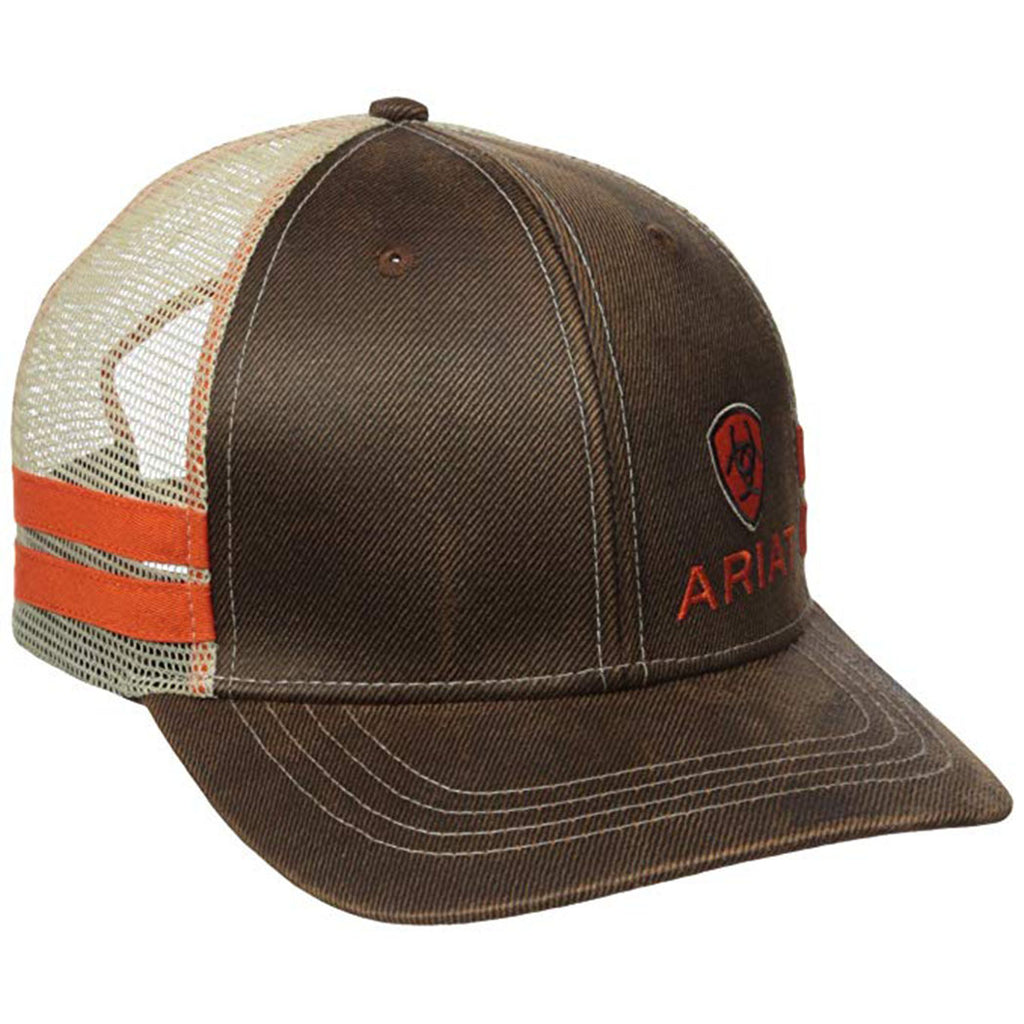 Ariat® Men's Brown/Orange Offset Shield Oilskin Cap