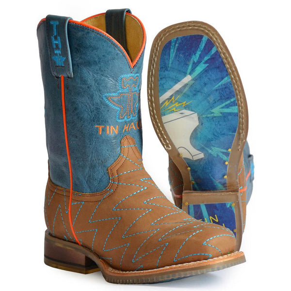 Boy's Zig Zag Anvil Square Toe Boot by Tin Haul