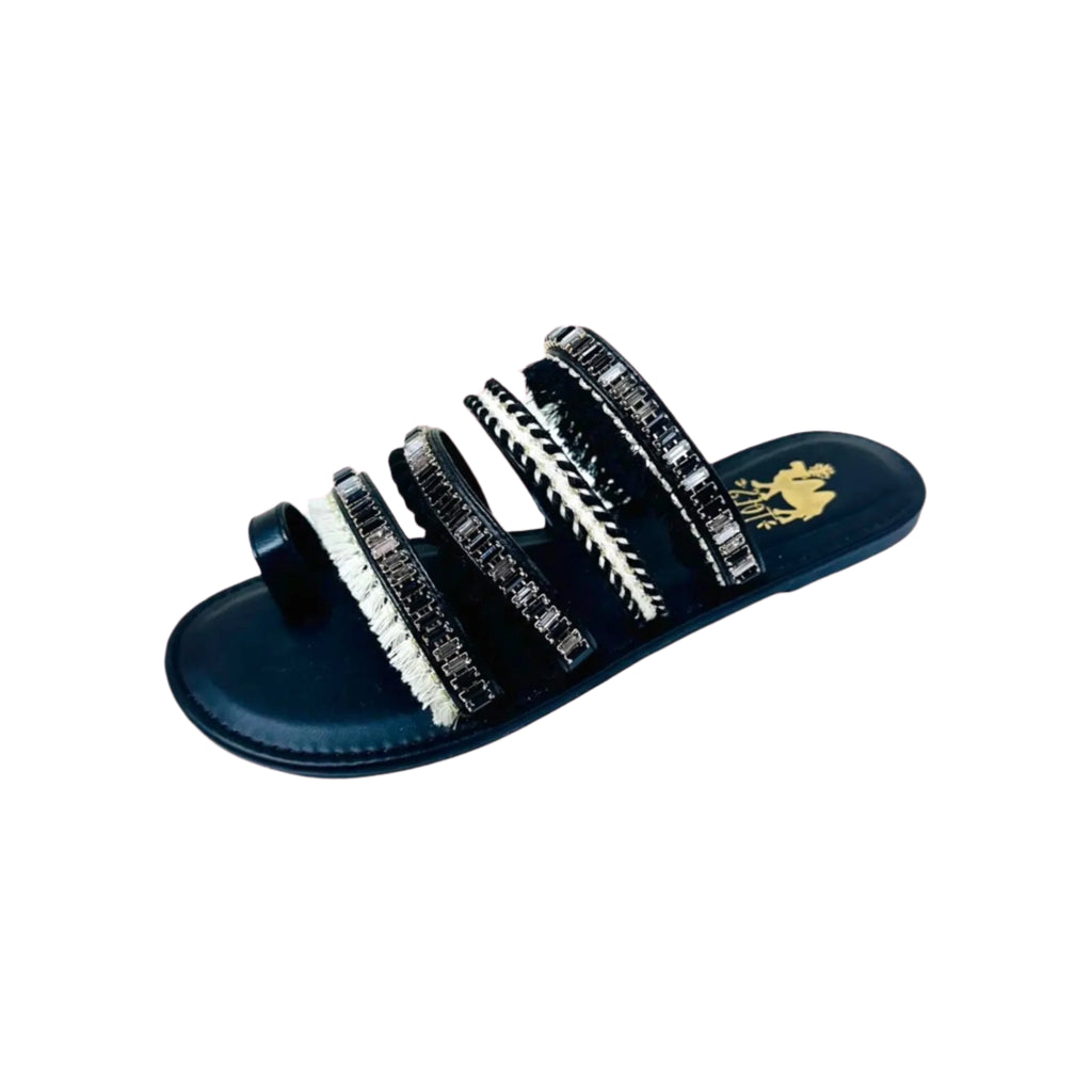 Black and White Multi Strap Sandals