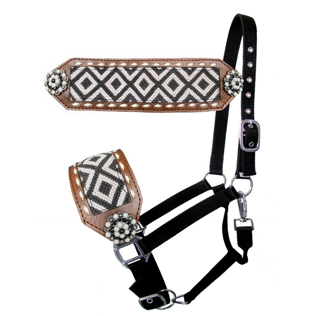 southwest inlay noseband black nylon halter