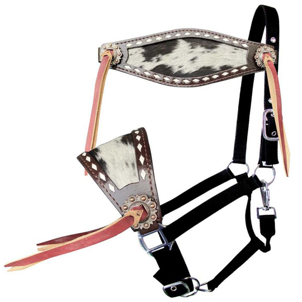 Black Nylon Halter with Leather and Cowhide noseband