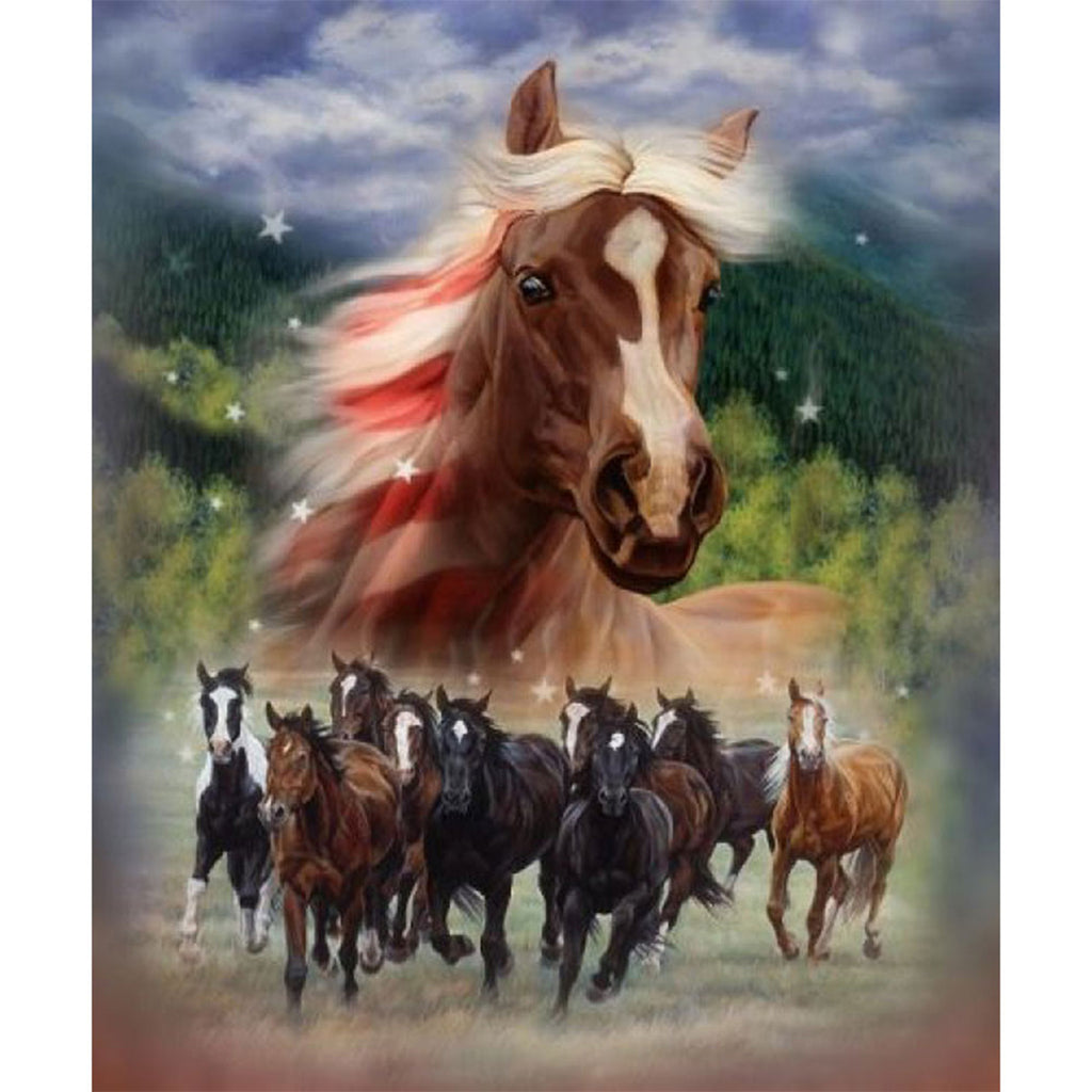 Running horses with Patriotic Horse Blanket 