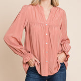 Vanilla Bay Women's Solid Shirring Ruffle Sleeve Shirt