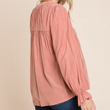 Vanilla Bay Women's Solid Shirring Ruffle Sleeve Shirt