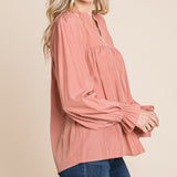 Vanilla Bay Women's Solid Shirring Ruffle Sleeve Shirt